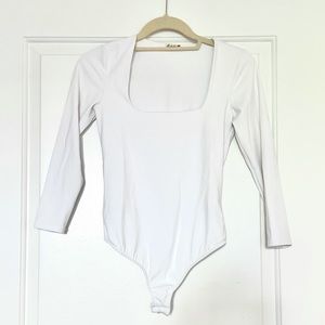 Free people white square neck 3/4 sleeves bodysuit